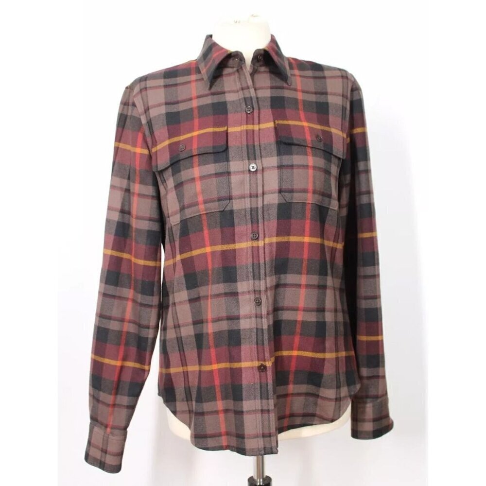 Lauren Ralph Lauren Womens Vintage Y2K Plaid 100% Wool Shirt Large Brown FA EXC